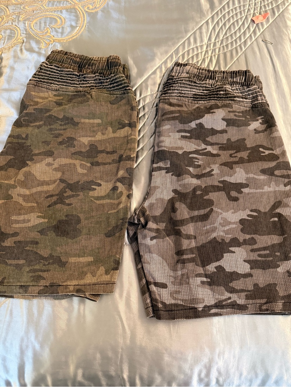 Two Men Camo Pull-On Shorts - Olive and Gray